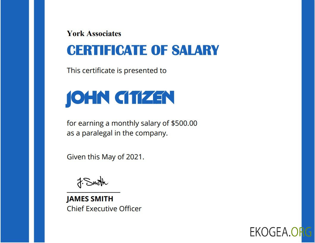 Certificat de salaire aux États Unis